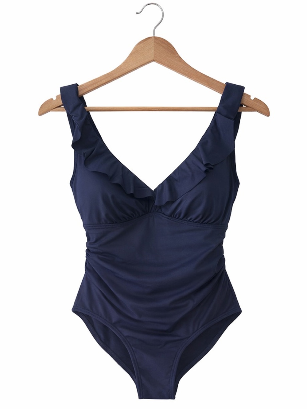 DKNY Navy Ruched One-Piece Swimsuit – Classic & Flattering. Size Medium.
